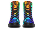 Black boots with a pattern of different coloured bubbles