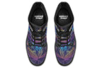 Boots featuring a rainbow lotus flowers design on a black background.
