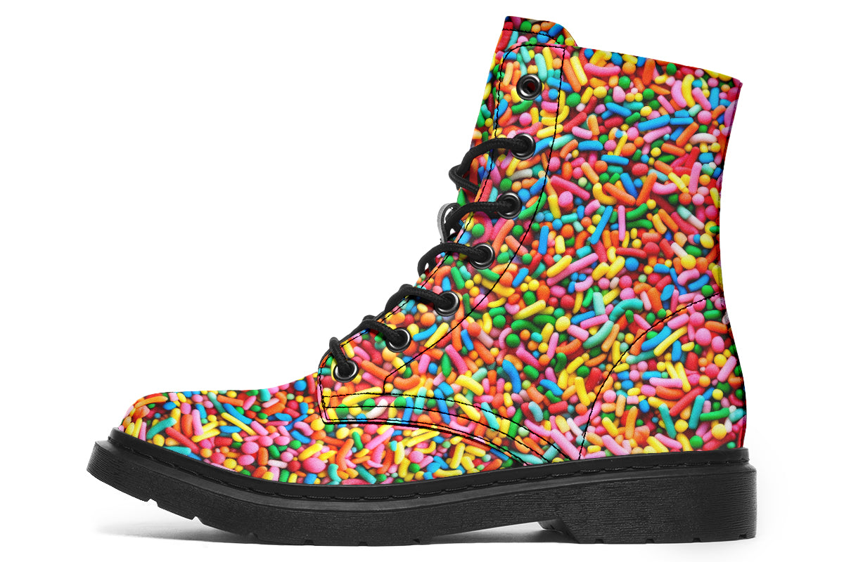 Boots featuring a rainbow sprinkles design all over them