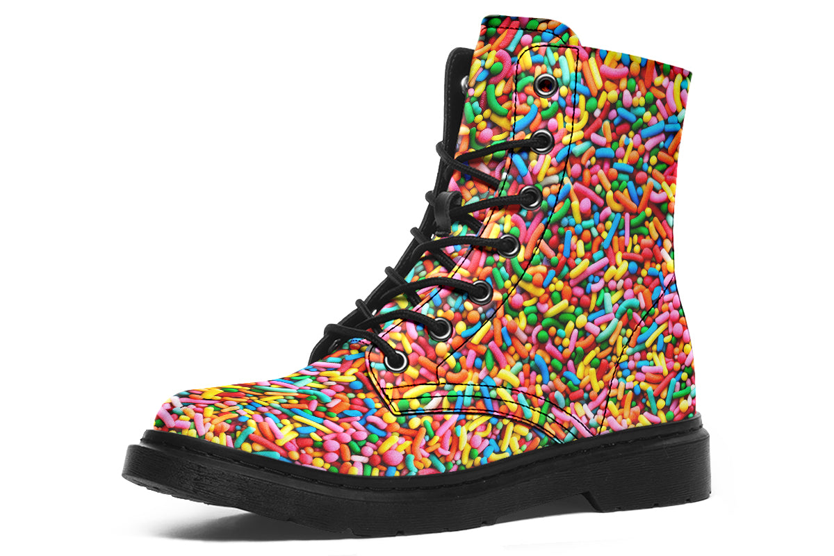 Boots featuring a rainbow sprinkles design all over them