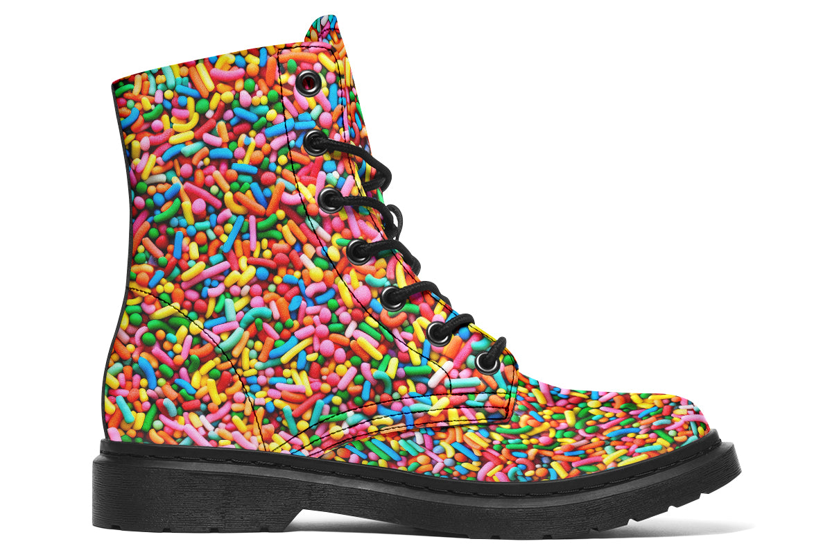 Boots featuring a rainbow sprinkles design all over them