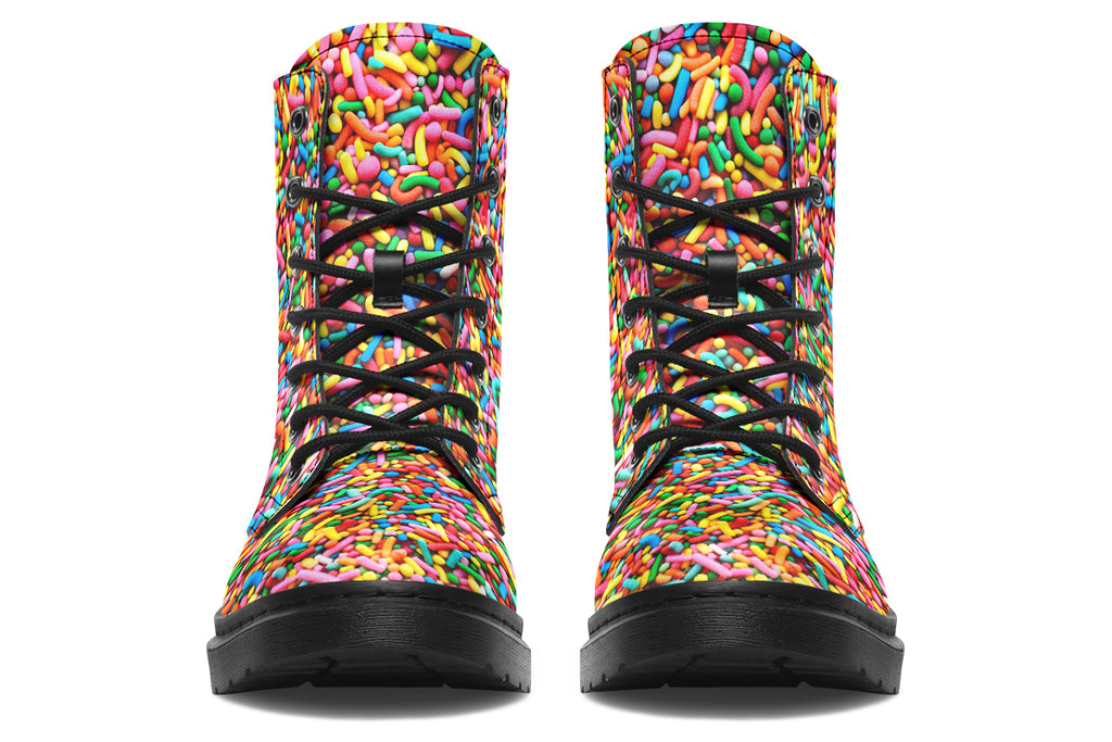 Boots featuring a rainbow sprinkles design all over them