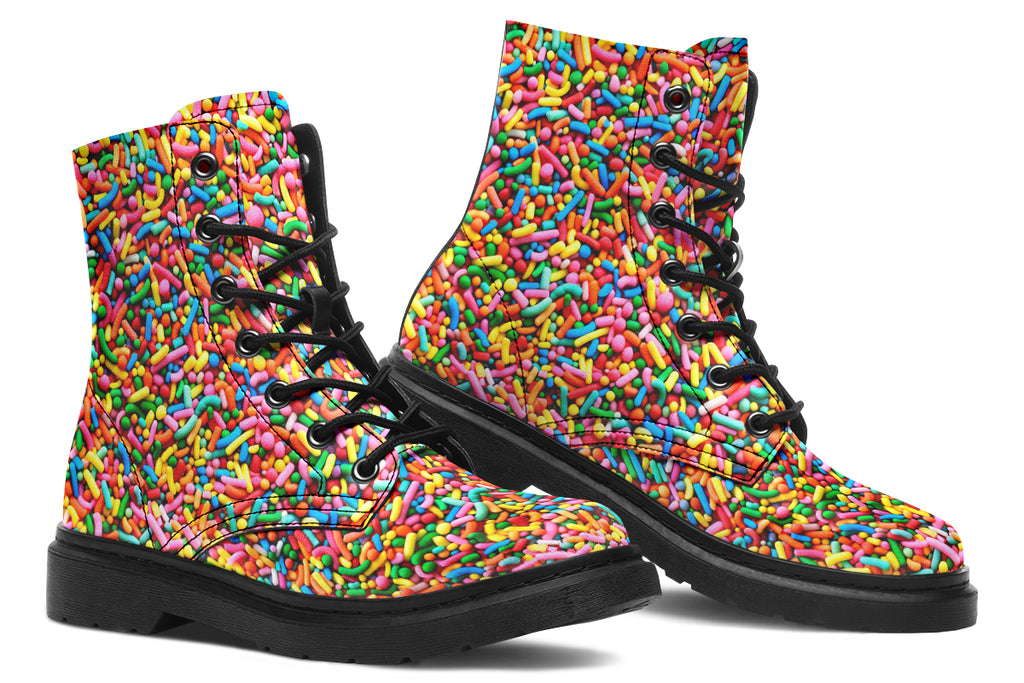 Boots featuring a rainbow sprinkles design all over them