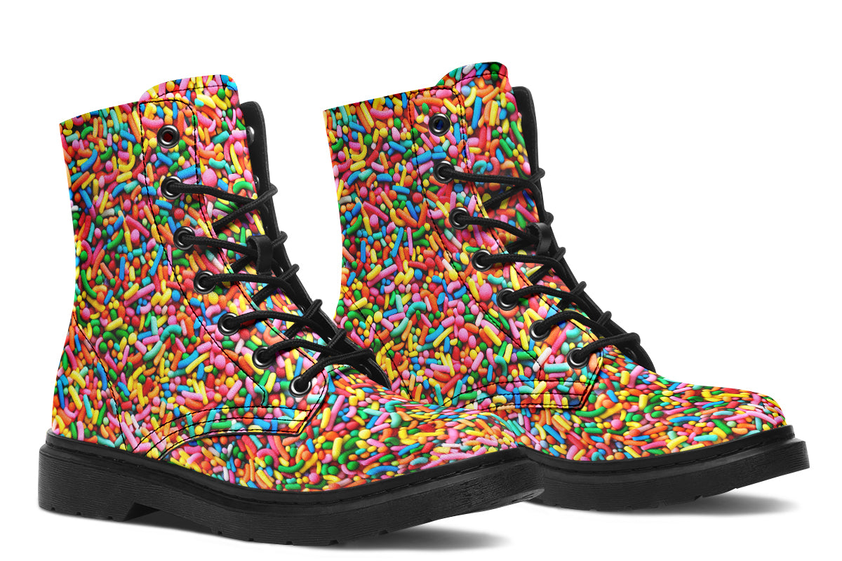 Boots featuring a rainbow sprinkles design all over them