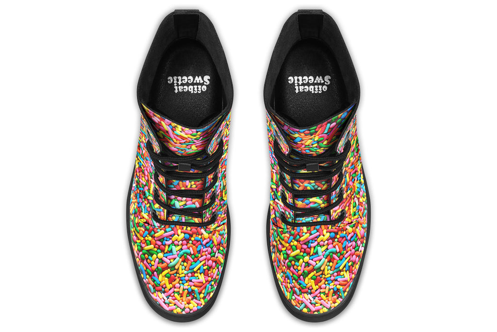 Boots featuring a rainbow sprinkles design all over them