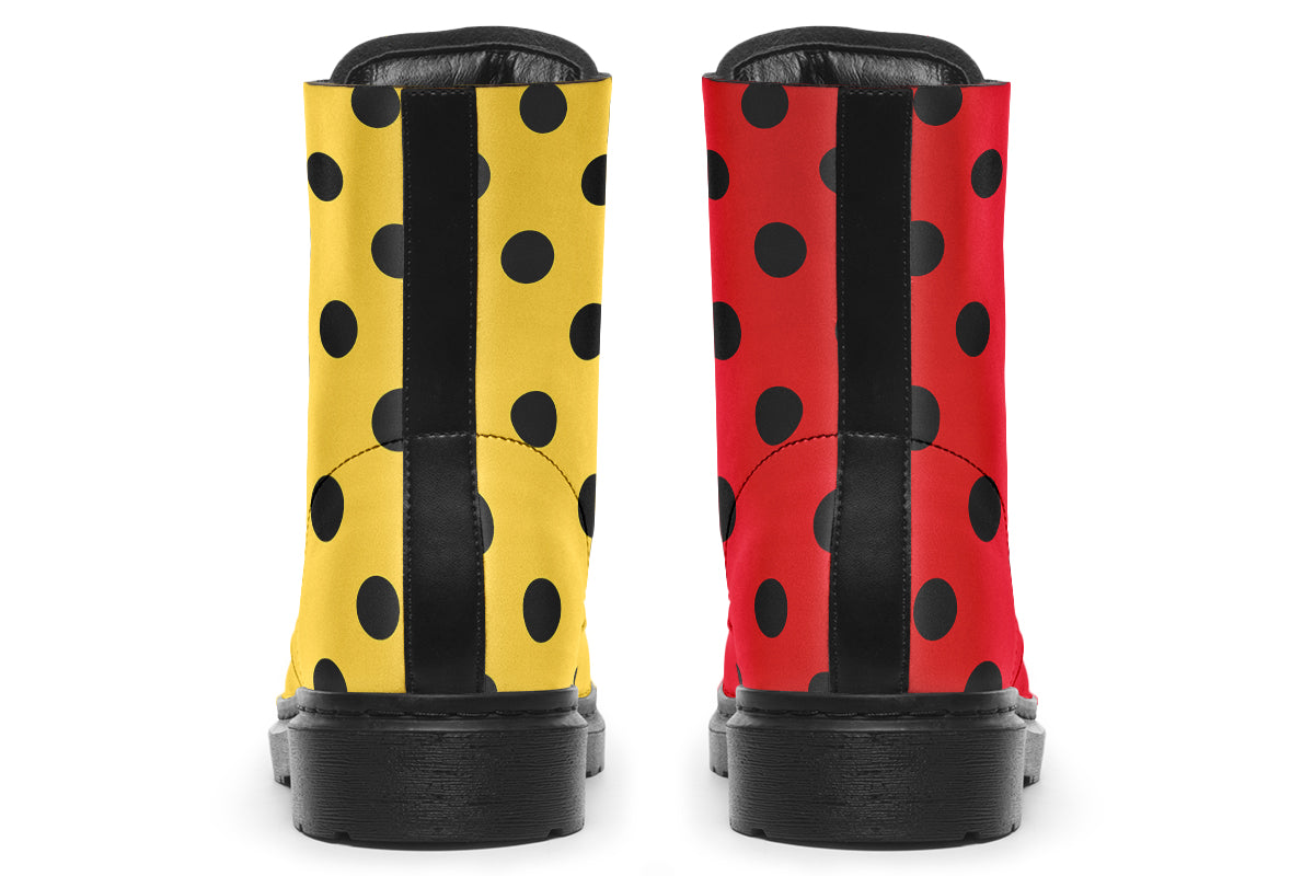 Red And Yellow Mismatched Polka Dot Boots