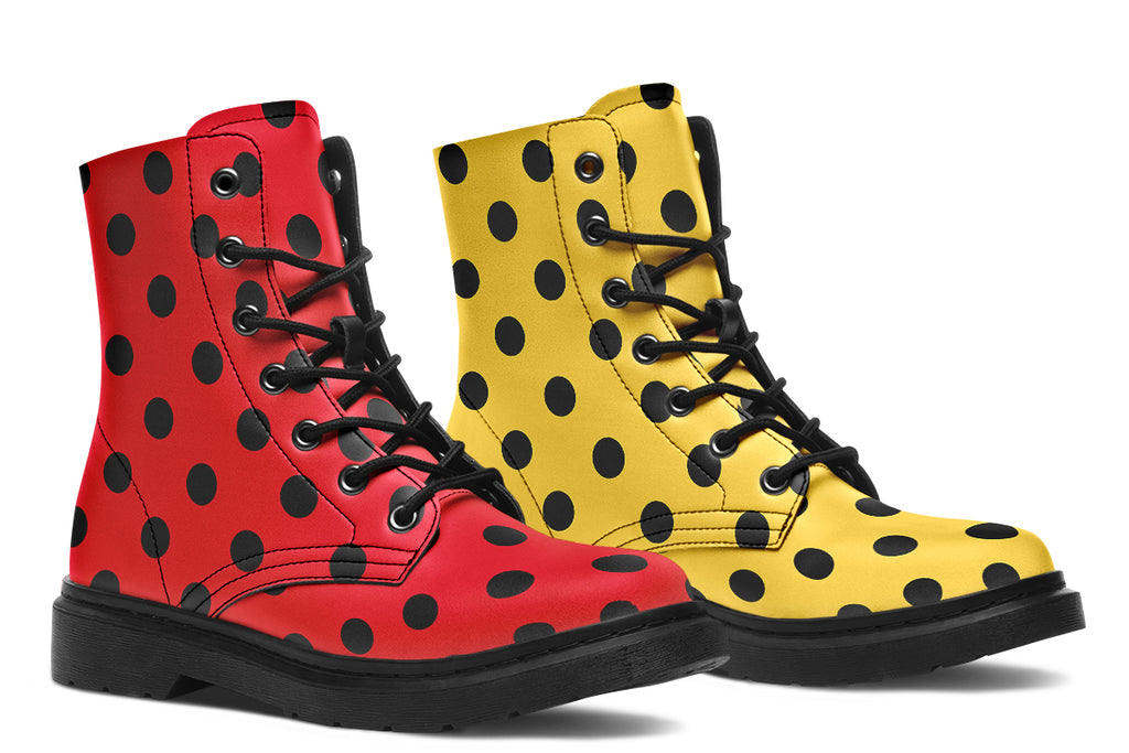 Red And Yellow Mismatched Polka Dot Boots