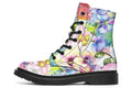 White coloured boots with a lovely pattern of different coloured flowers in the style of a watercolour painting