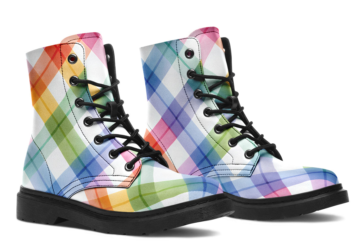 Watercolour Rainbow Plaid Boots