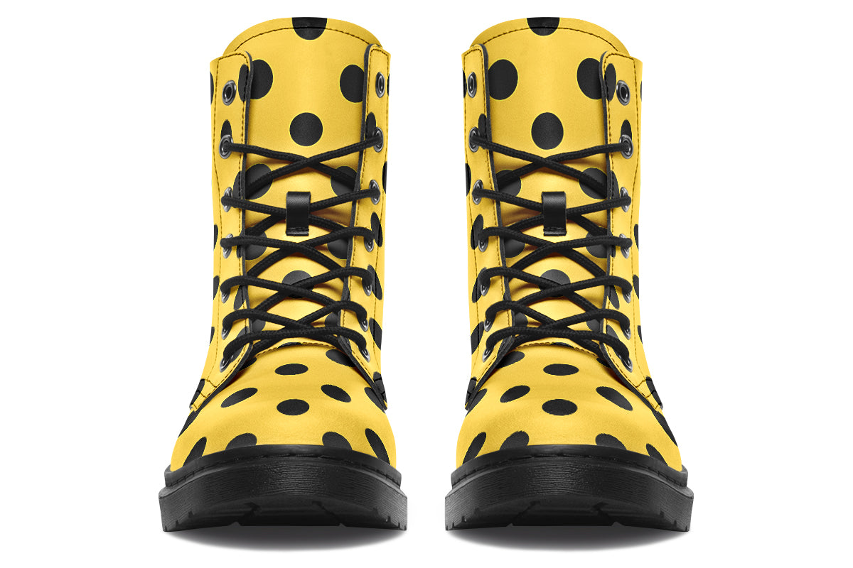 Yellow And Black Polka Dot Boots
