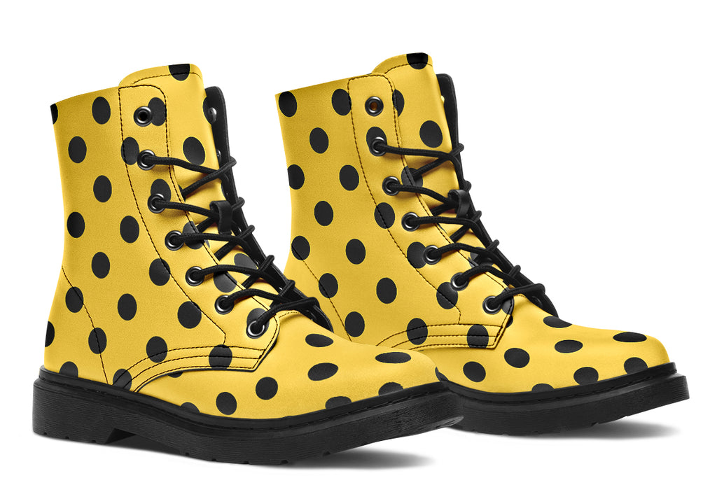 Yellow And Black Polka Dot Boots
