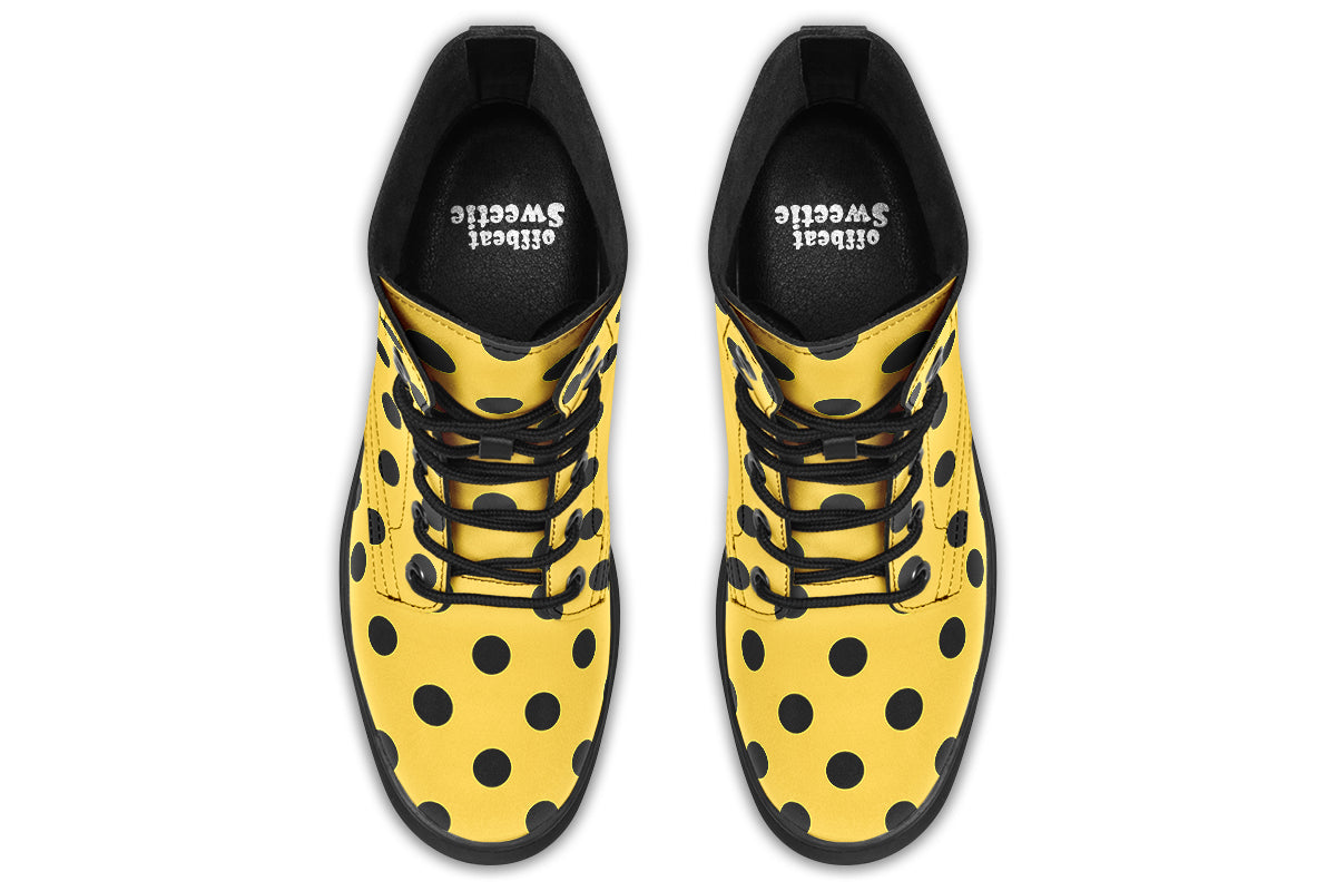 Yellow And Black Polka Dot Boots