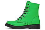 Mismatched boots, one all yellow and one all green