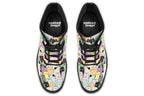 Boots featuring a pattern of various coloured kittens in kawaii style