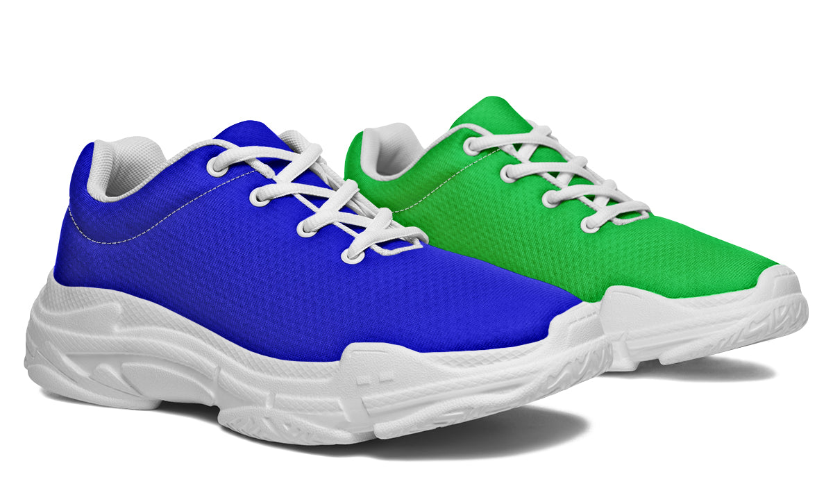 Blue and Green Mismatch Chunky Sneakers