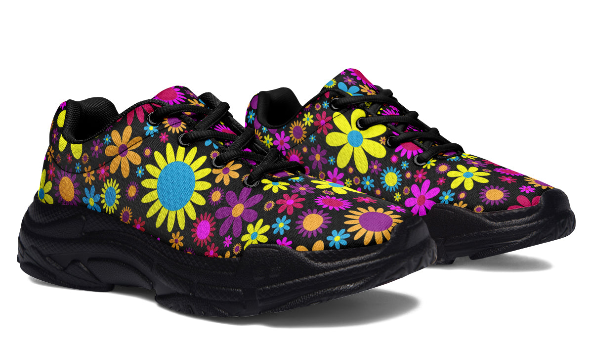 Funky Retro Flowers Chunky Sneakers - Offbeat Sweetie