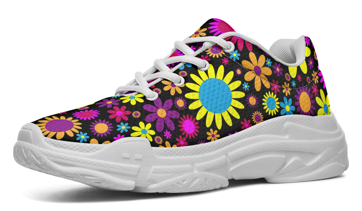 Funky Retro Flowers Chunky Sneakers - Offbeat Sweetie