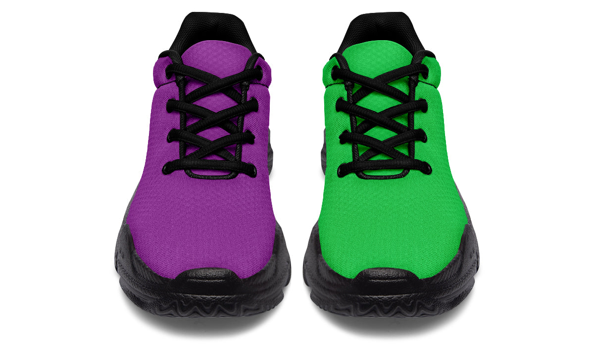 Green And Purple Mismatch Chunky Sneakers - Offbeat Sweetie