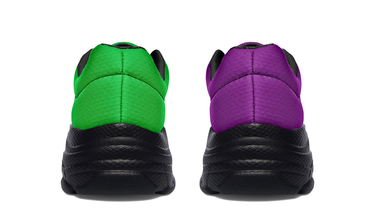 Green And Purple Mismatch Chunky Sneakers - Offbeat Sweetie