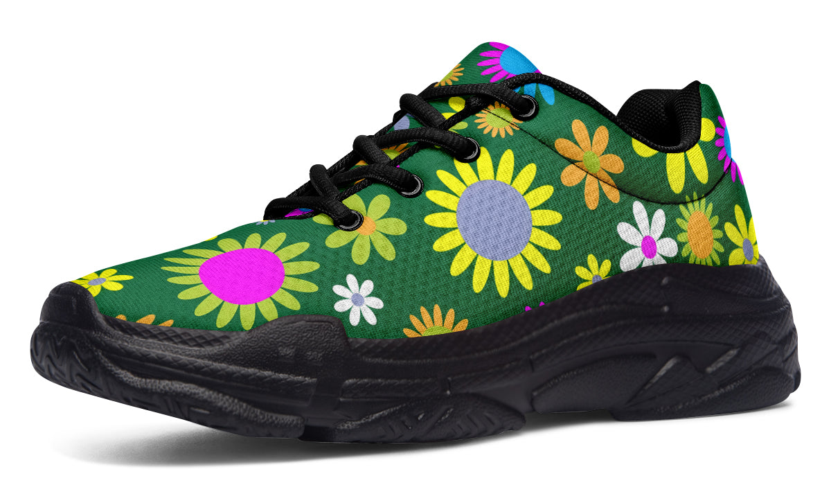 Green Retro Flowers Chunky Sneakers - Offbeat Sweetie