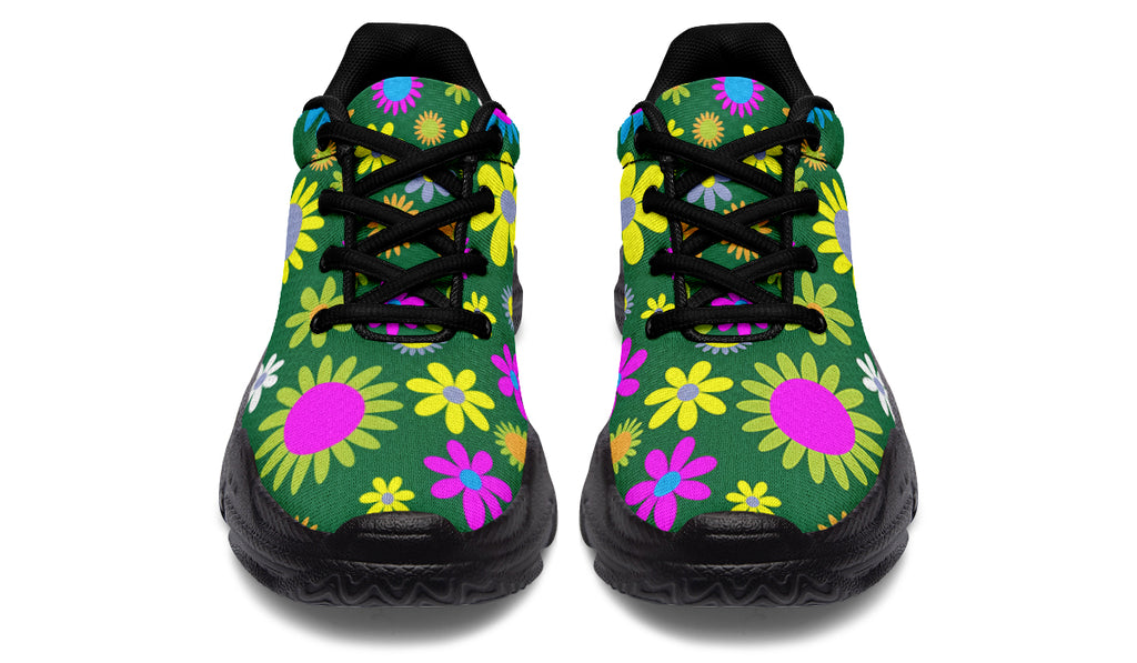 Green Retro Flowers Chunky Sneakers - Offbeat Sweetie