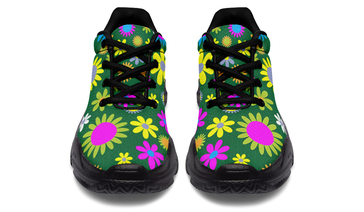 Green Retro Flowers Chunky Sneakers - Offbeat Sweetie