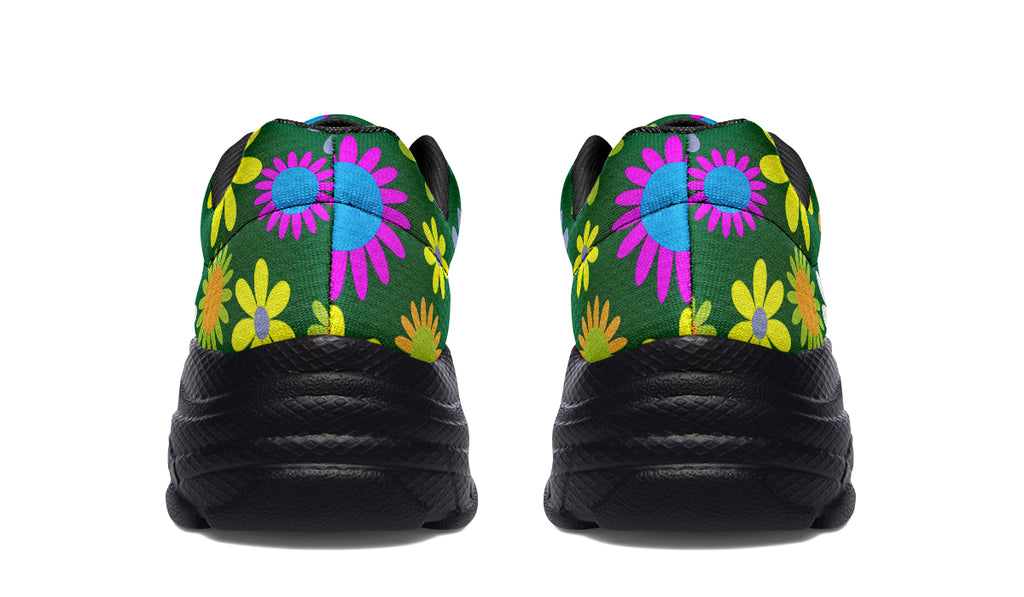 Green Retro Flowers Chunky Sneakers - Offbeat Sweetie