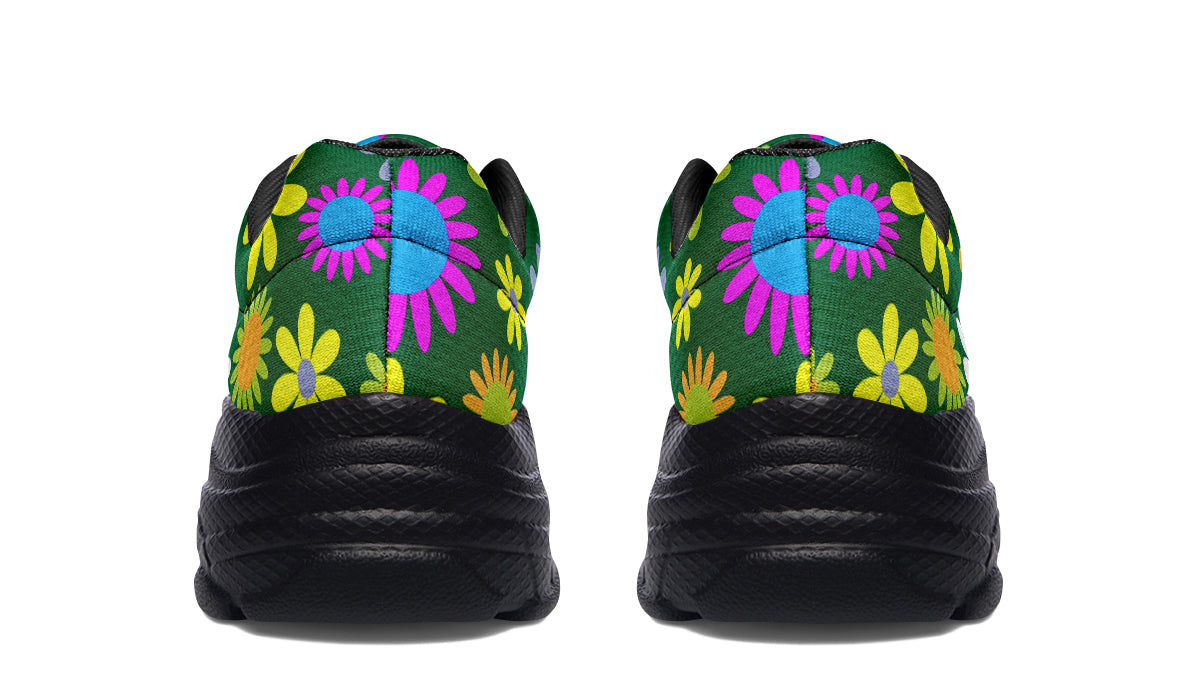 Green Retro Flowers Chunky Sneakers - Offbeat Sweetie