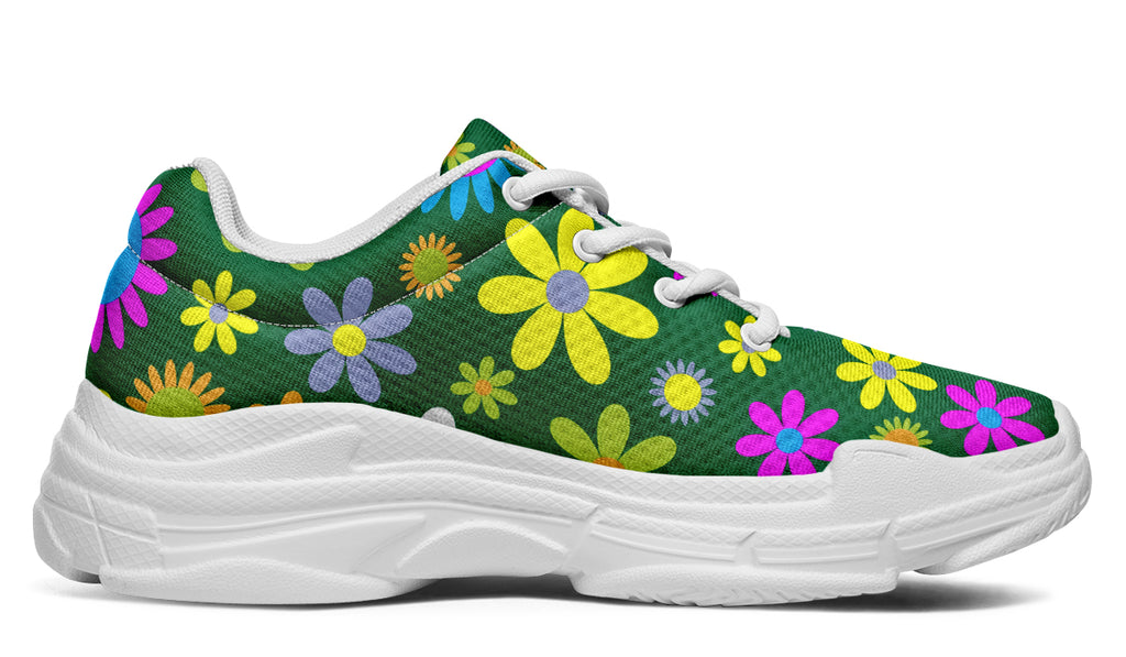 Green Retro Flowers Chunky Sneakers - Offbeat Sweetie