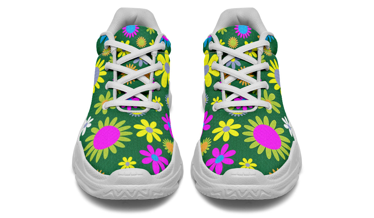 Green Retro Flowers Chunky Sneakers - Offbeat Sweetie