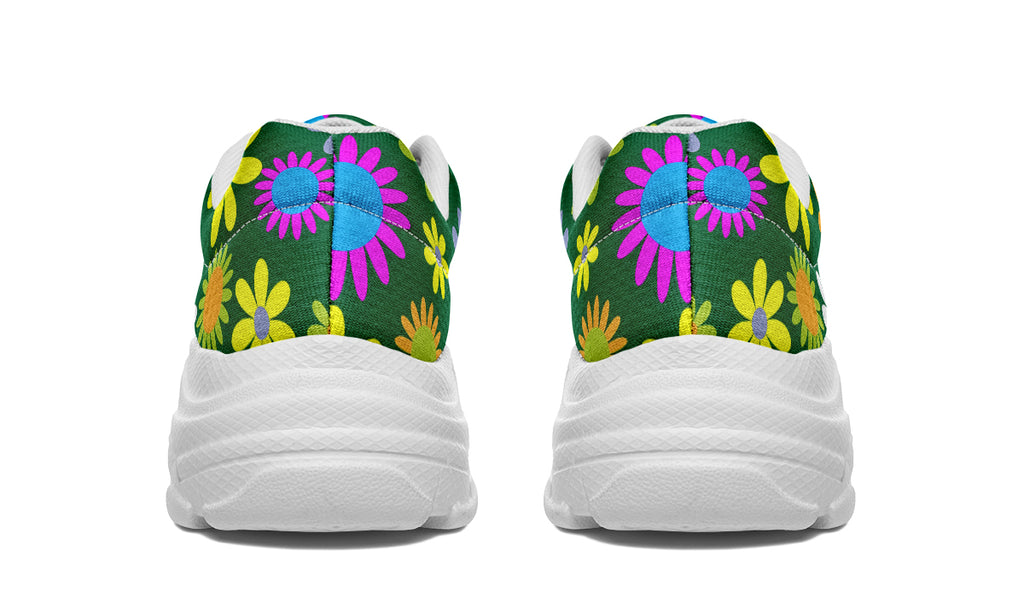 Green Retro Flowers Chunky Sneakers - Offbeat Sweetie