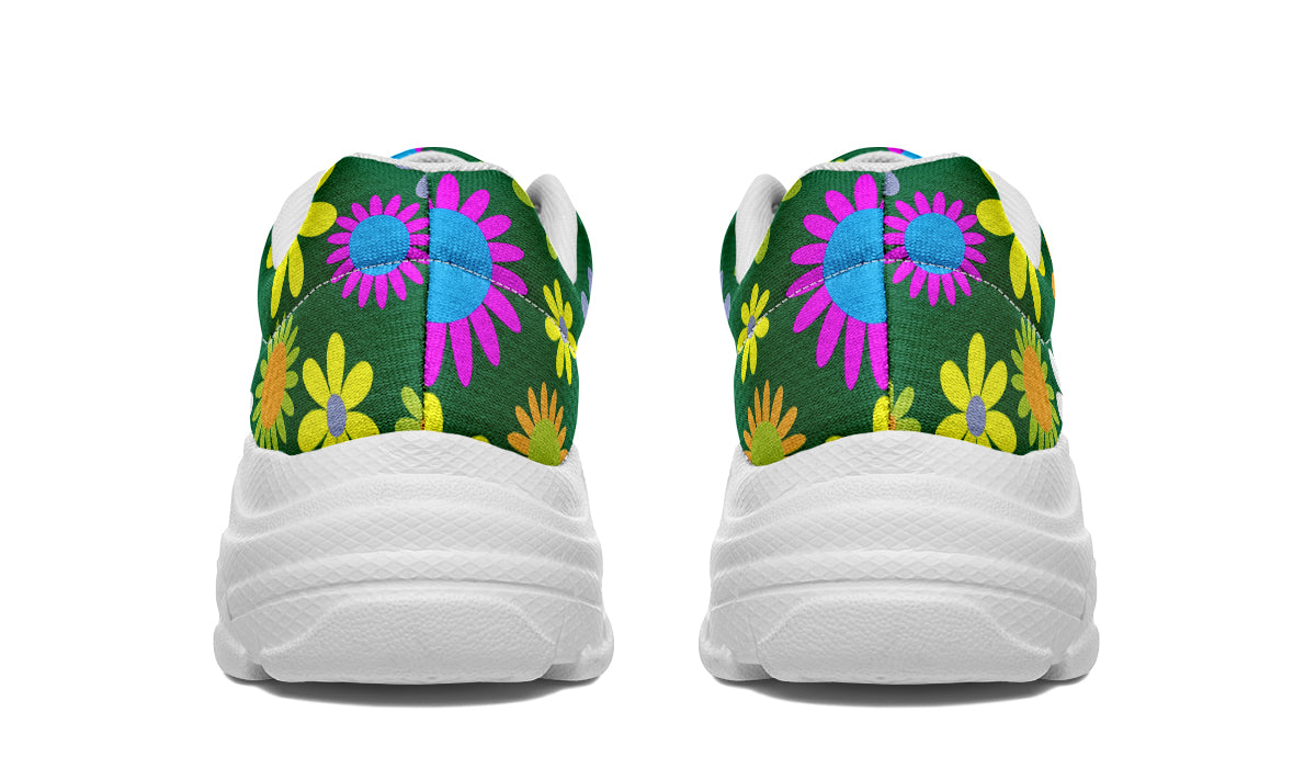 Green Retro Flowers Chunky Sneakers - Offbeat Sweetie