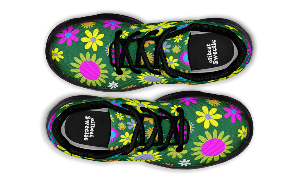 Green Retro Flowers Chunky Sneakers - Offbeat Sweetie