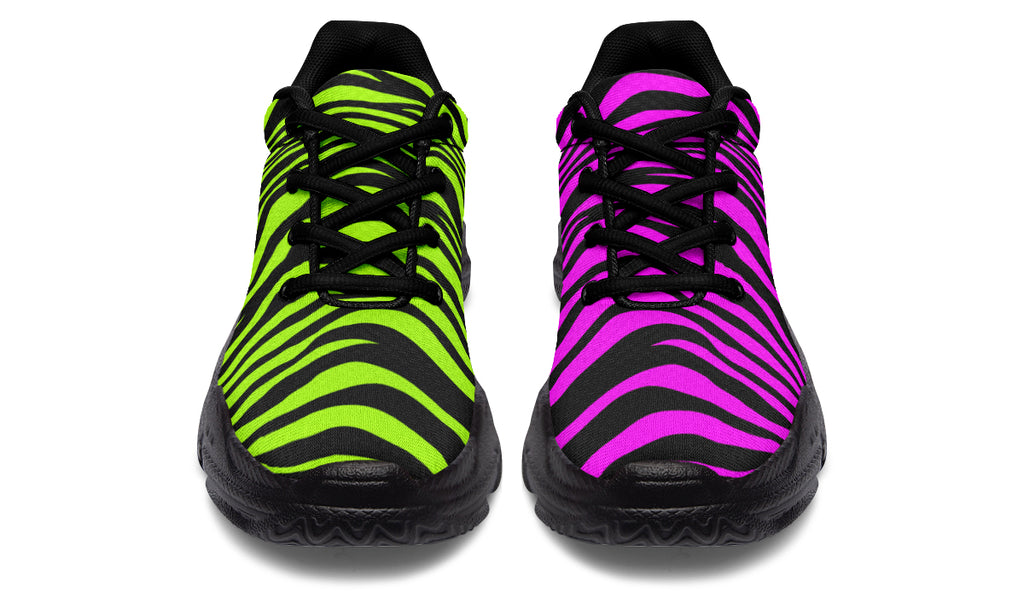 Green and Fuchsia Mismatched Neon Zebra Chunky Sneakers