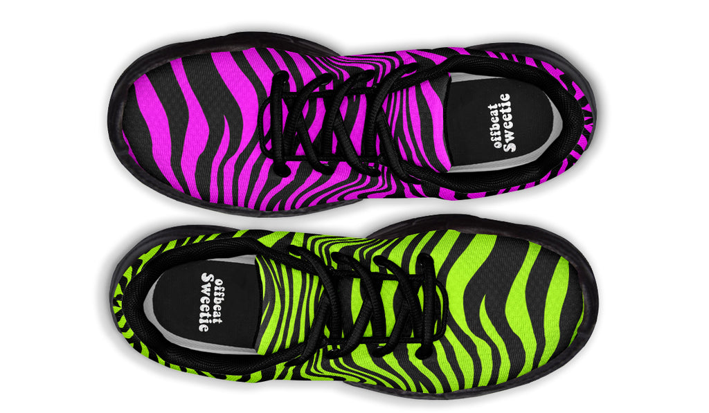 Green and Fuchsia Mismatched Neon Zebra Chunky Sneakers