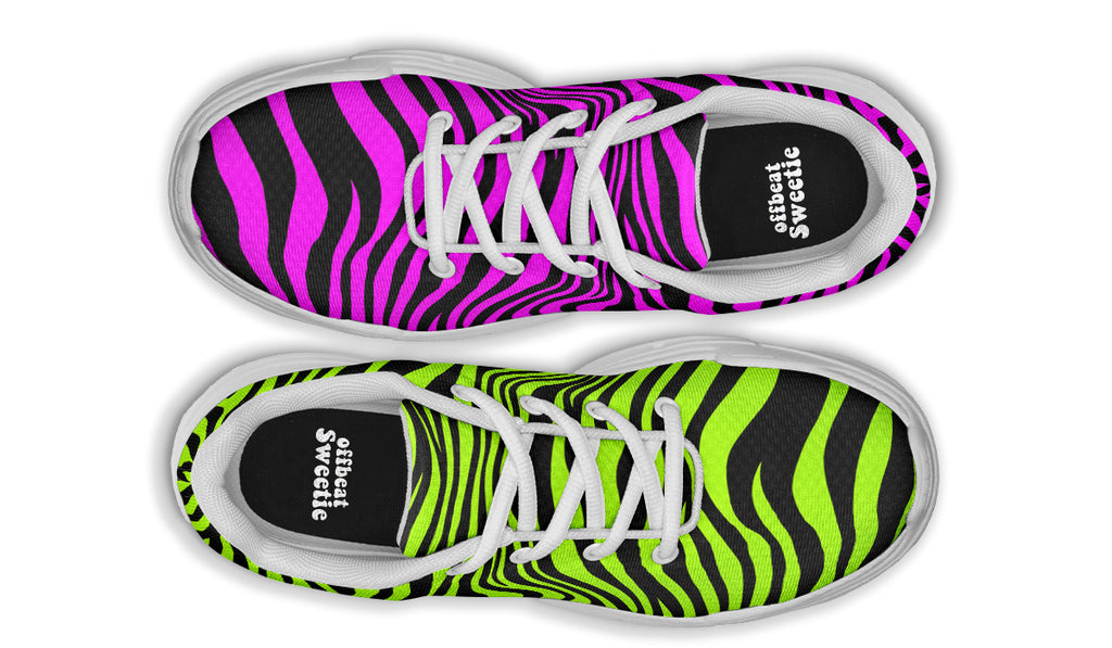 Green and Fuchsia Mismatched Neon Zebra Chunky Sneakers