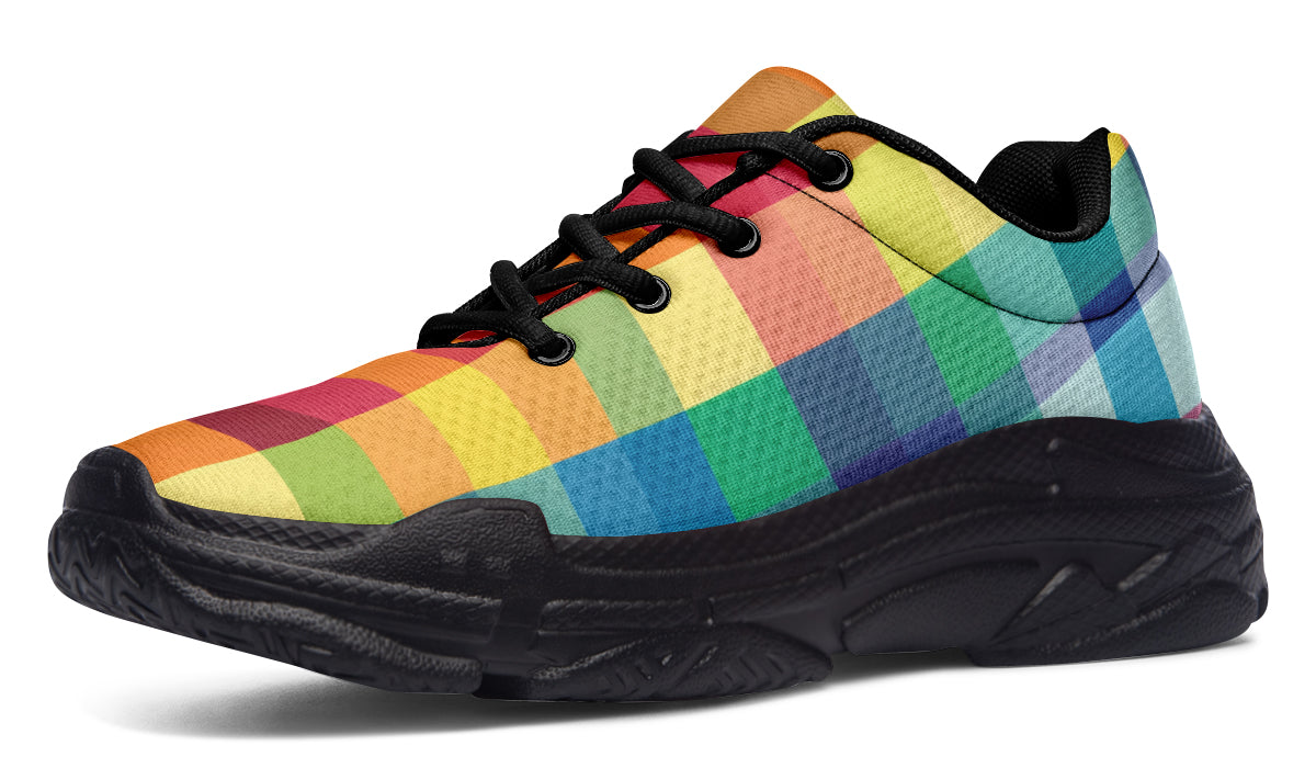 Happy Rainbow Plaid Chunky Sneakers