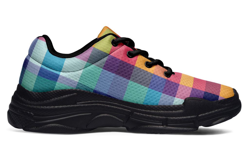 Happy Rainbow Plaid Chunky Sneakers