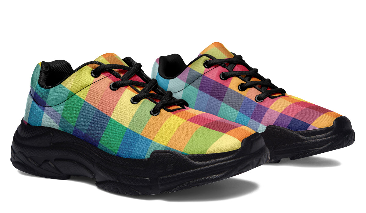 Happy Rainbow Plaid Chunky Sneakers