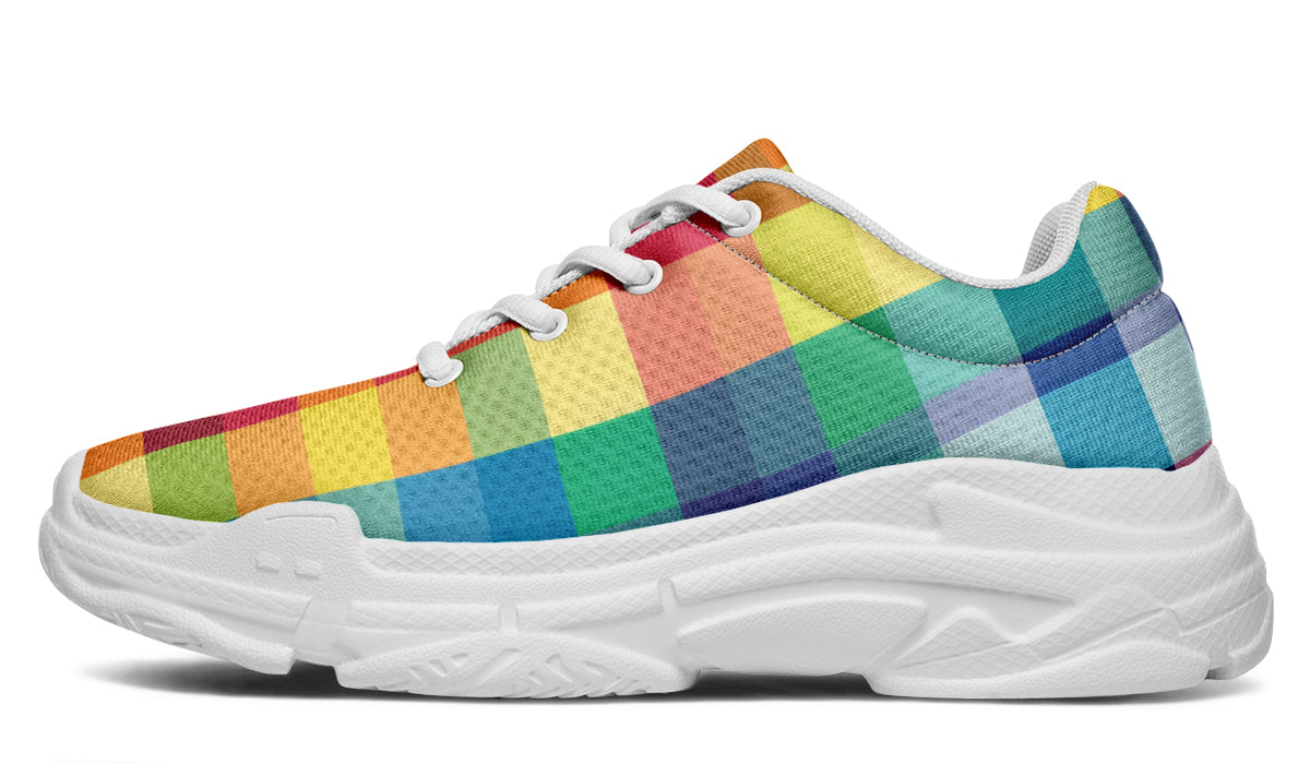 Happy Rainbow Plaid Chunky Sneakers