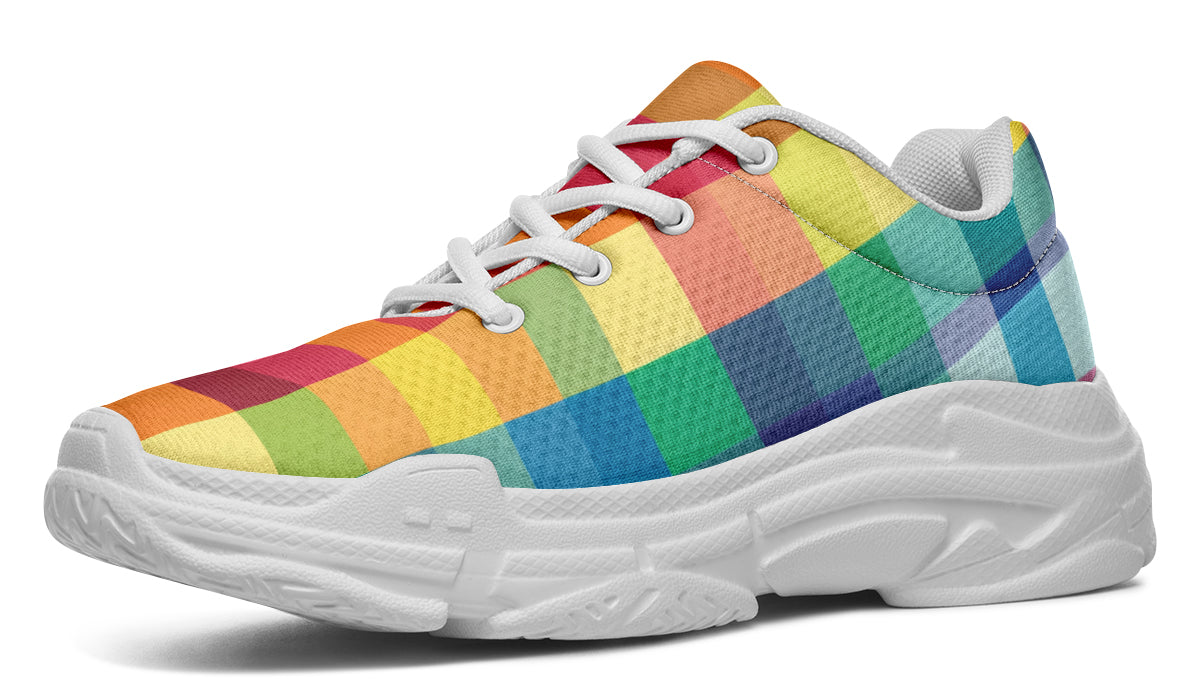 Happy Rainbow Plaid Chunky Sneakers