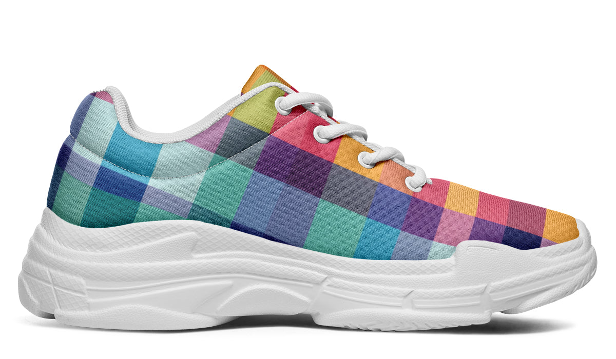 Happy Rainbow Plaid Chunky Sneakers