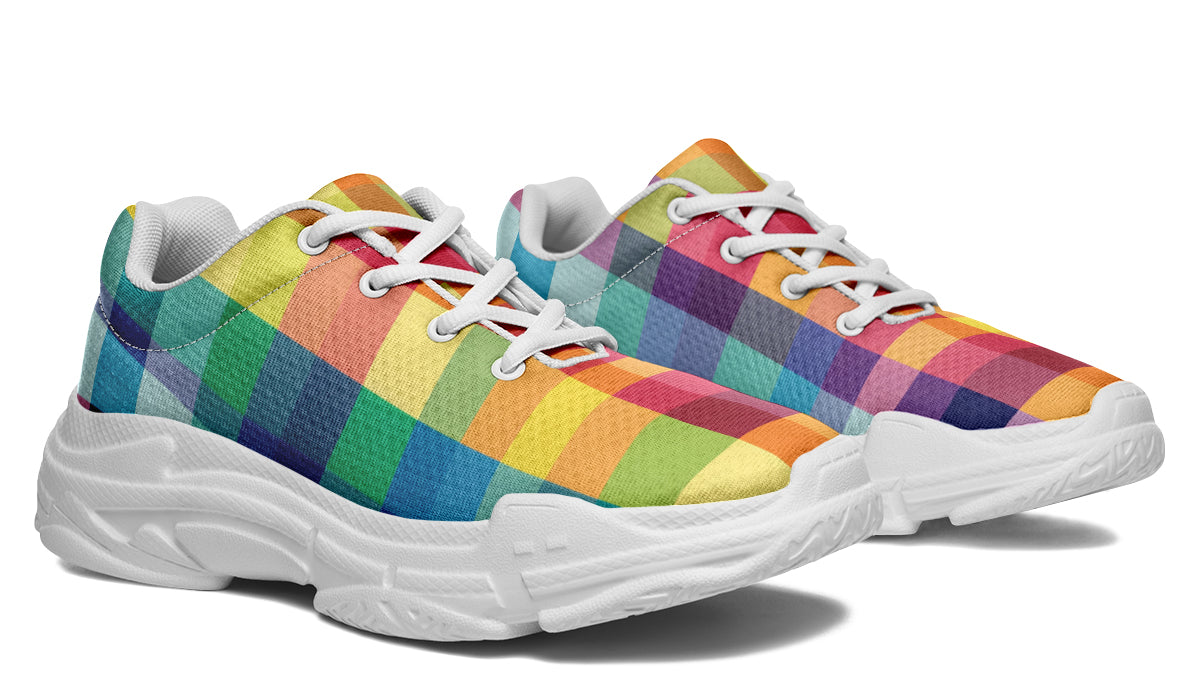 Happy Rainbow Plaid Chunky Sneakers