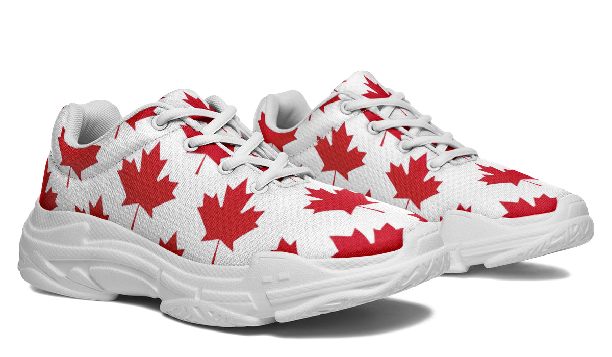 Maple Leaves White Chunky Sneakers - Offbeat Sweetie