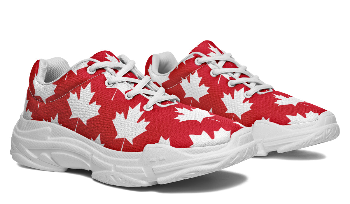 Maple Leaves Red Chunky Sneakers - Offbeat Sweetie