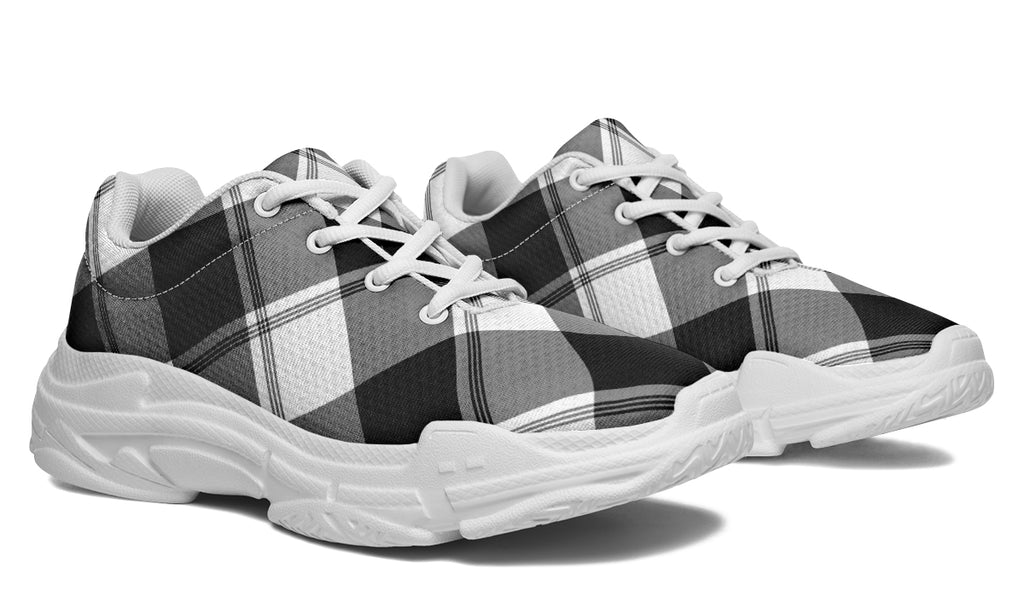 Black And White Plaid Chunky Sneakers