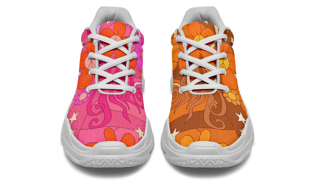 Molly's Mismatched Retro Daisies Chunky Sneakers - Offbeat Sweetie