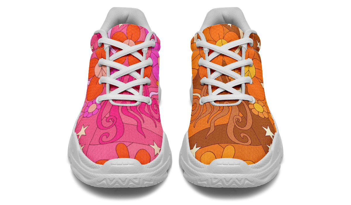 Molly's Mismatched Retro Daisies Chunky Sneakers - Offbeat Sweetie