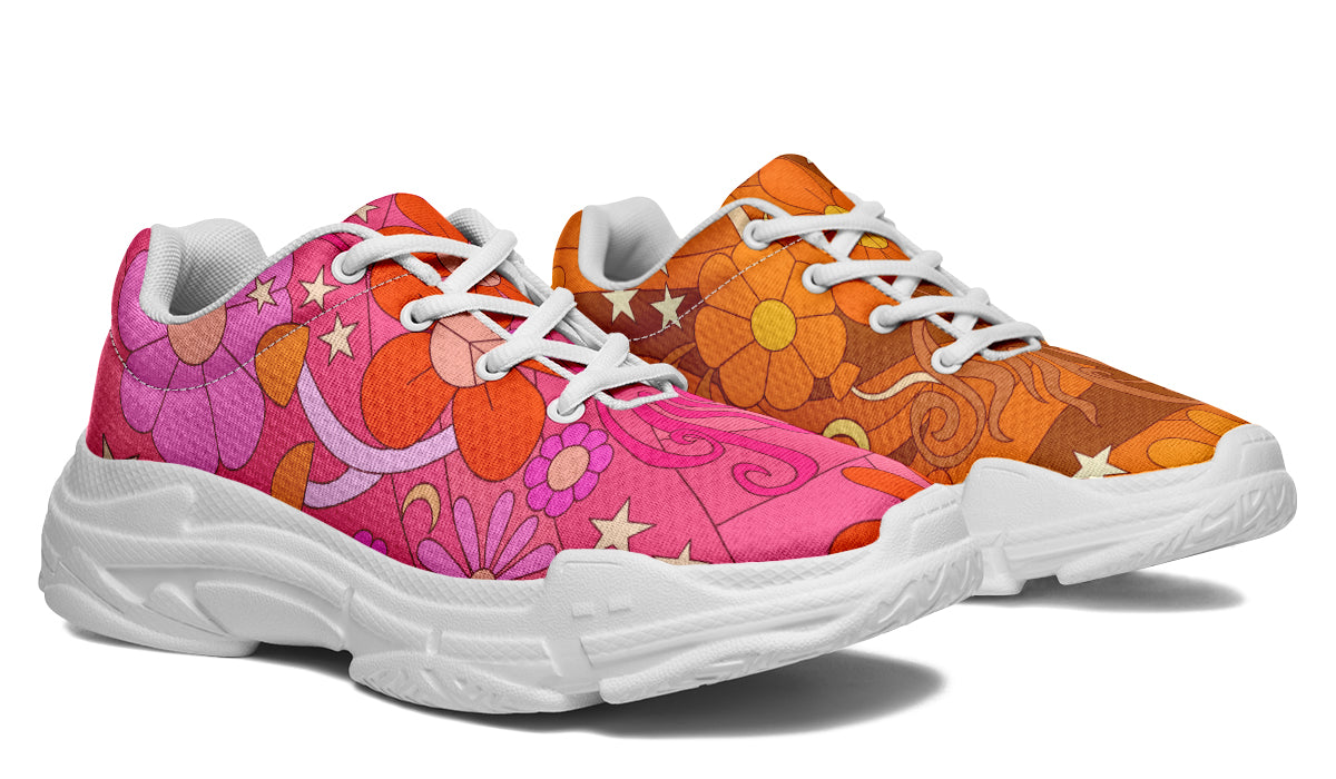 Molly's Mismatched Retro Daisies Chunky Sneakers - Offbeat Sweetie