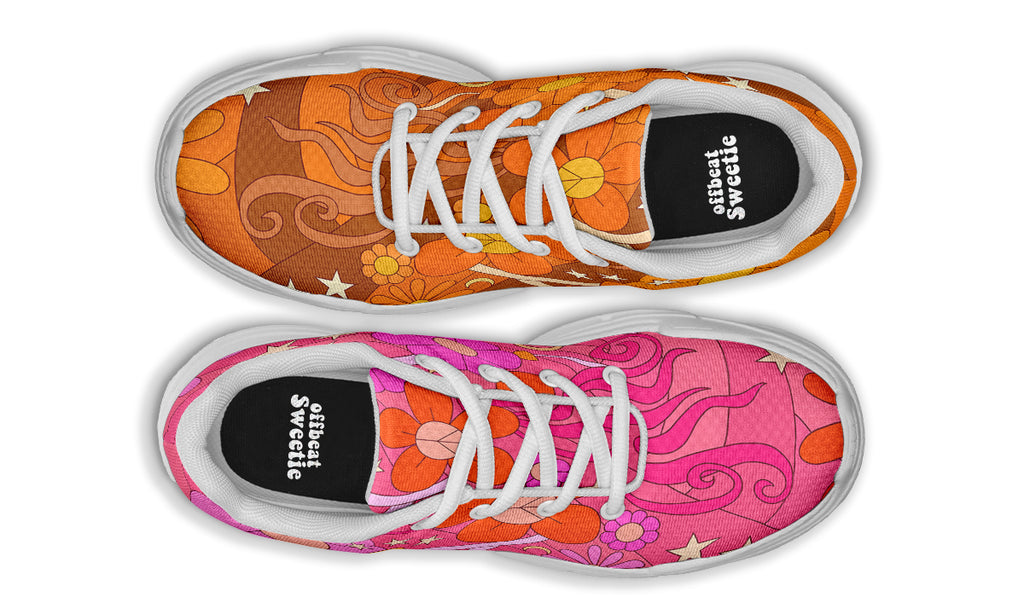 Molly's Mismatched Retro Daisies Chunky Sneakers - Offbeat Sweetie